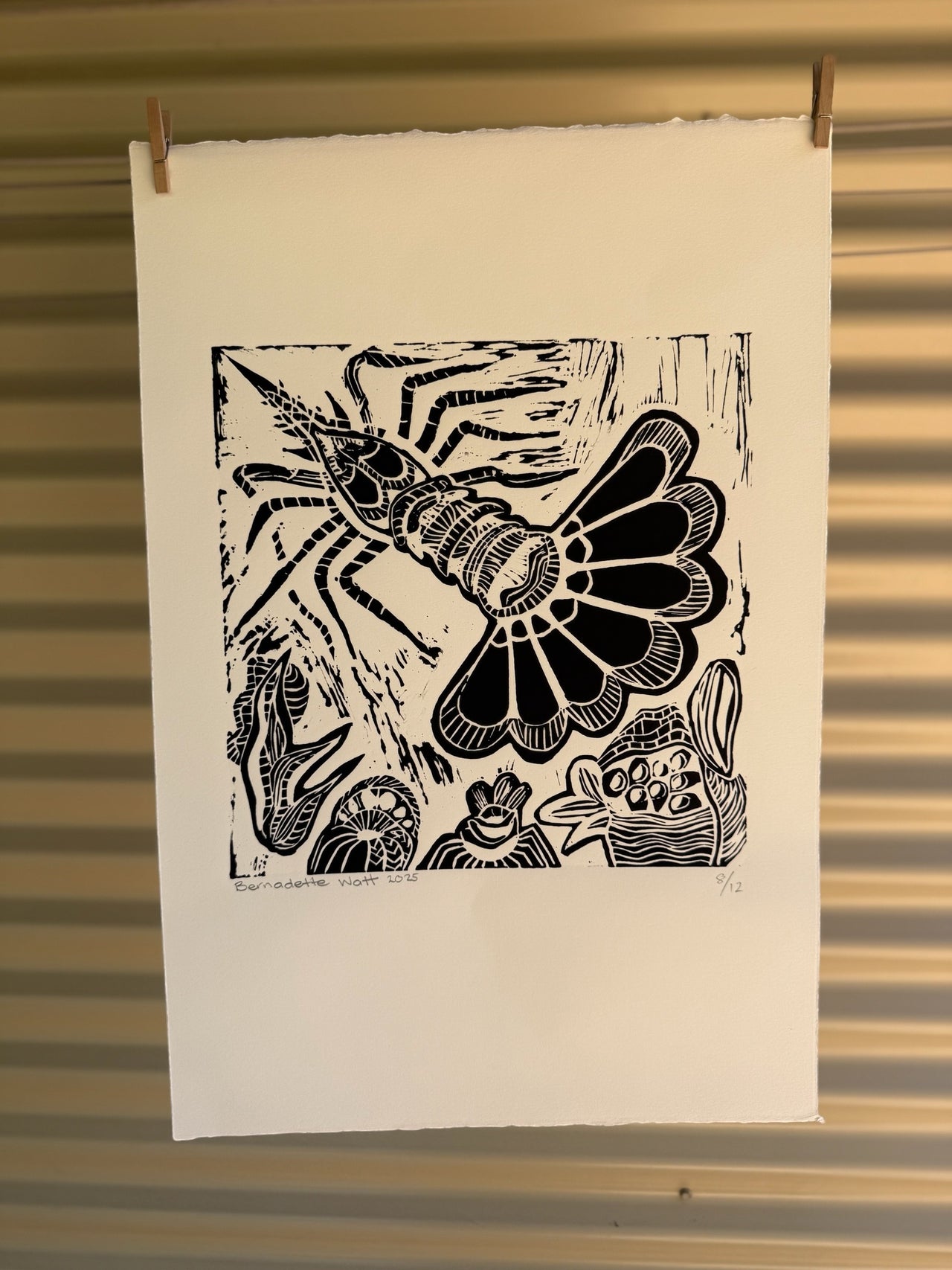 Crayfish ~ Lino Print by Bernadette Watt