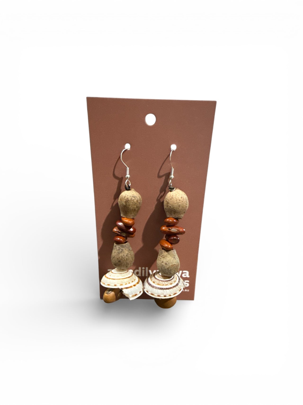 Seashell & Seed Earrings by Rebecca Yantarrnga