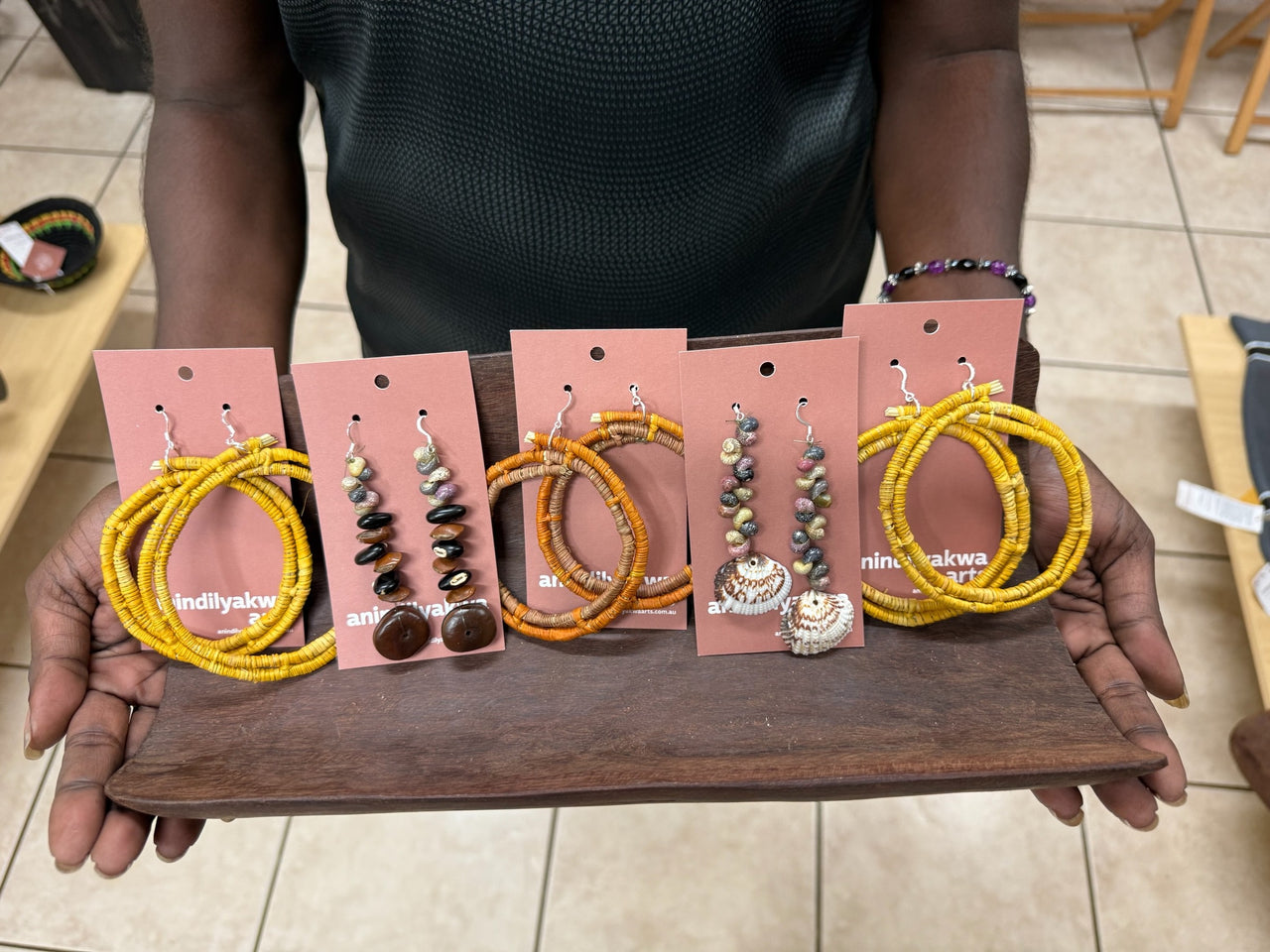 Mangkurrkwa (pandanus) Earrings by Sharna Wurramarra